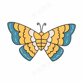 黄蓝色系蝴蝶元素3 儿童简笔画
