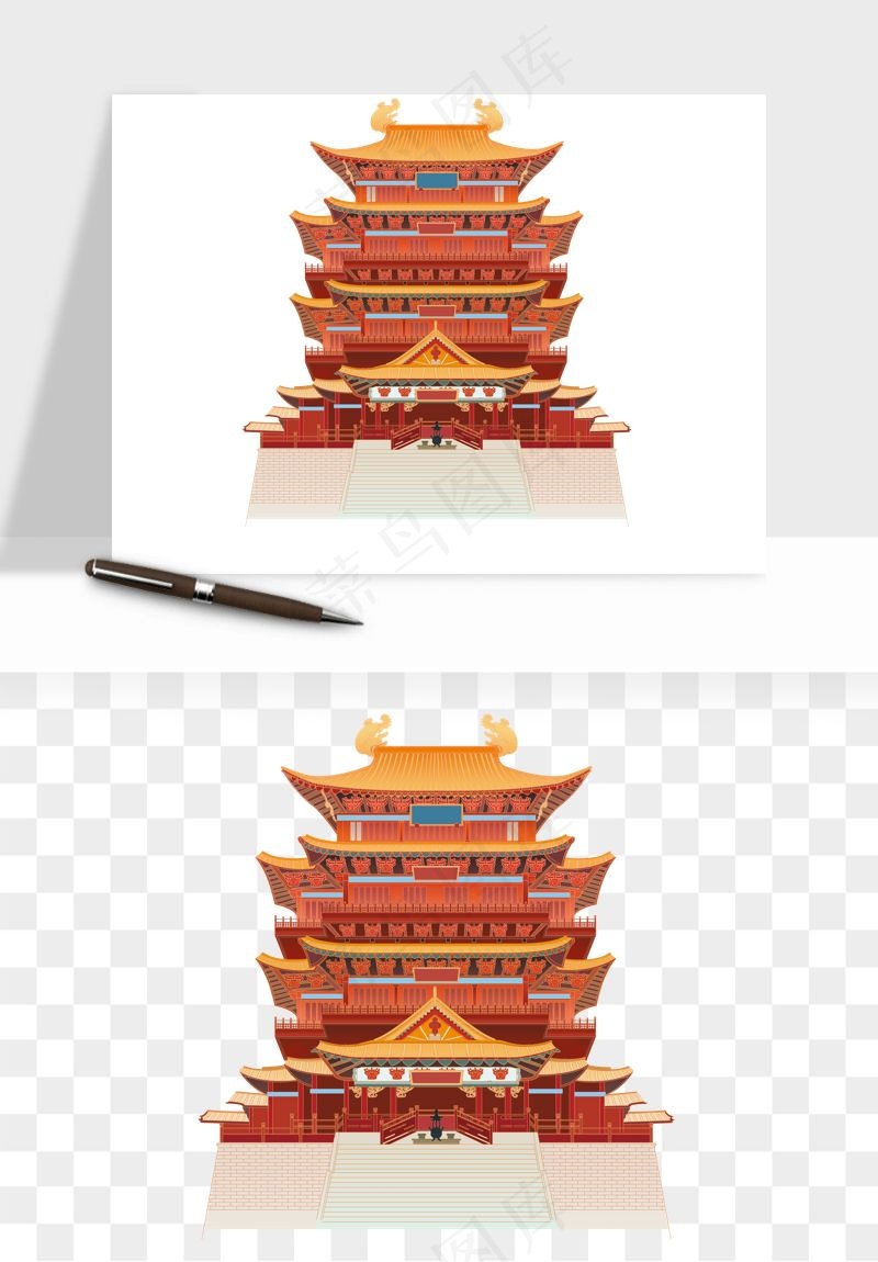 国潮风古建筑古楼古塔鼓楼psd,png免抠图(7000x7000)psd模版下载