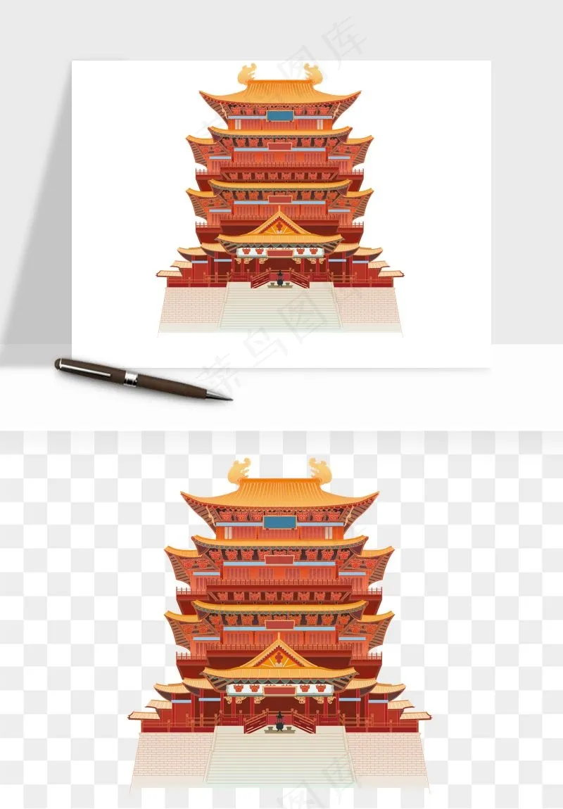 国潮风古建筑古楼古塔鼓楼psd,png免抠图(7000x7000)psd模版下载
