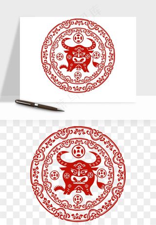 春节福字窗花剪纸png免抠