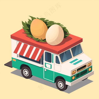 鸡蛋农产品售卖车 餐车 2.5D扁平插画