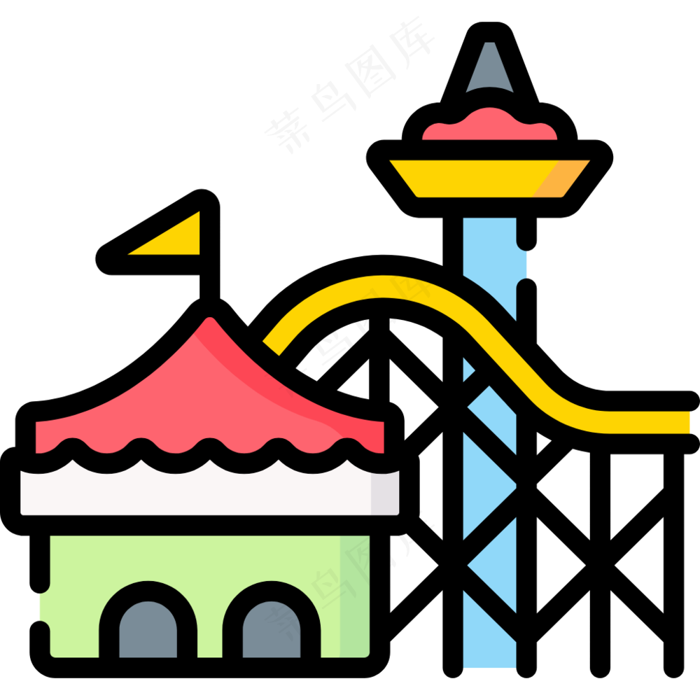  游乐场 主题公园 过山车 线性彩色图标
