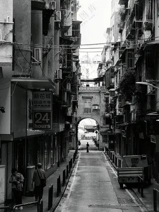 澳门老城区，黑白照，复古