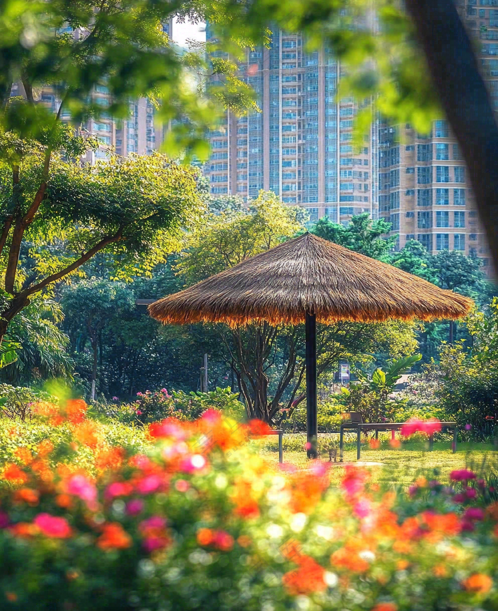 小区绿化公园环境鲜花摄影图