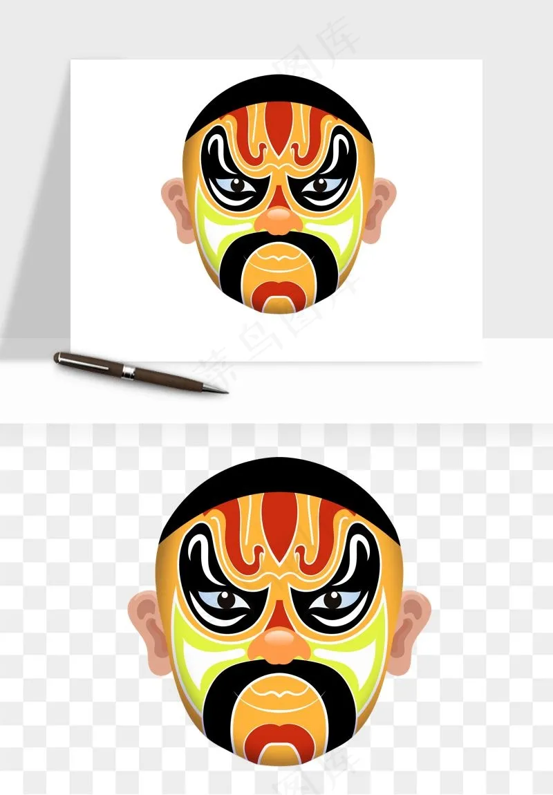 手绘戏剧脸谱卡通面具png免抠