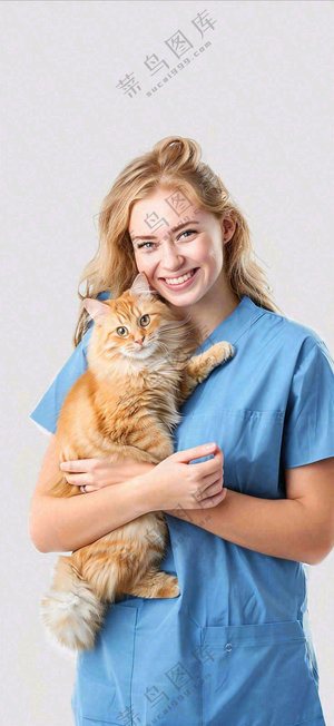 萌宠宠物医院医生抱着猫咪摄影图背景