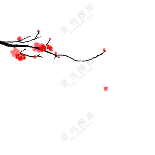 冬日里格外红艳的梅花绘画免抠图片
