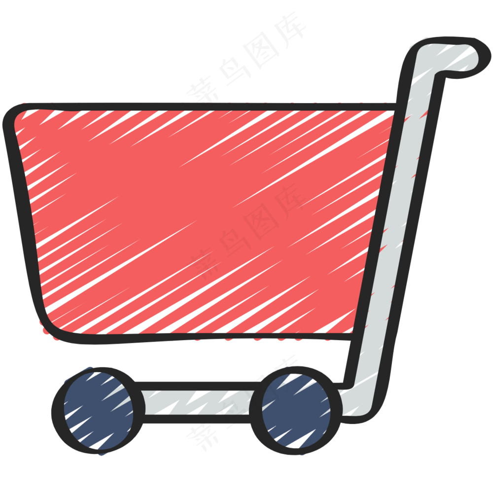 红色超市手推车 铅笔手绘图标icon