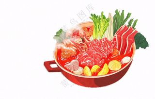 麻辣红油鸳鸯火锅美食插画免抠
