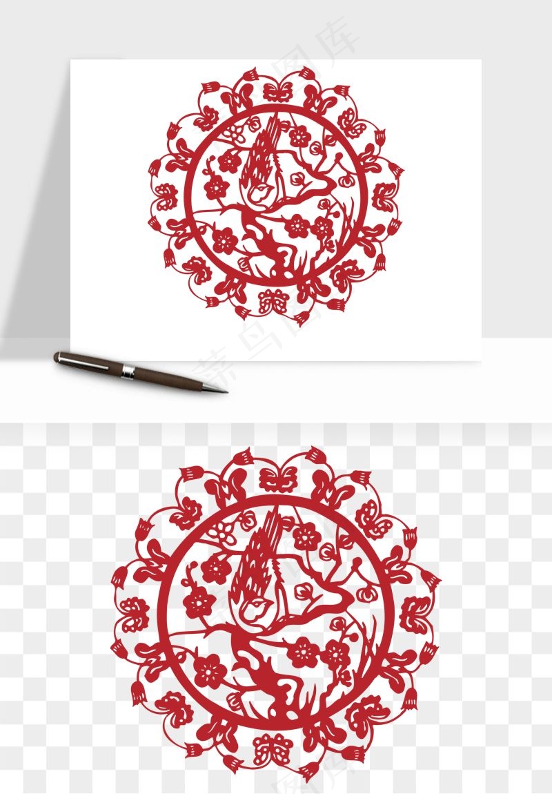 传统窗花剪纸图案png免抠