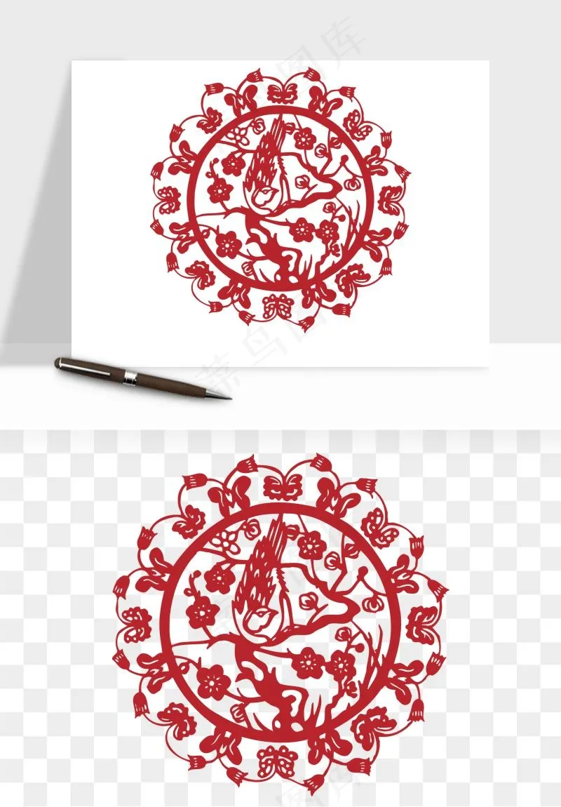 传统窗花剪纸图案png免抠