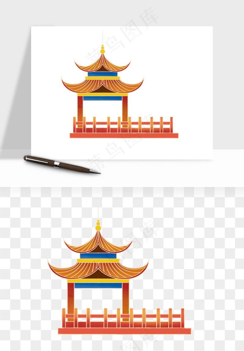 国潮风古建筑古楼古塔鼓楼psd,png免抠图