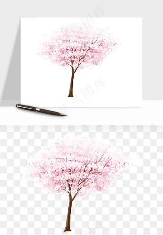 手绘樱花树png免抠