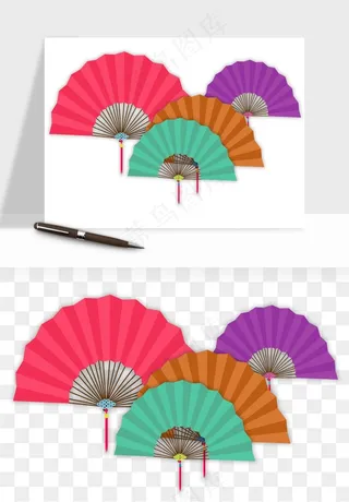 古风扇子元素png免抠