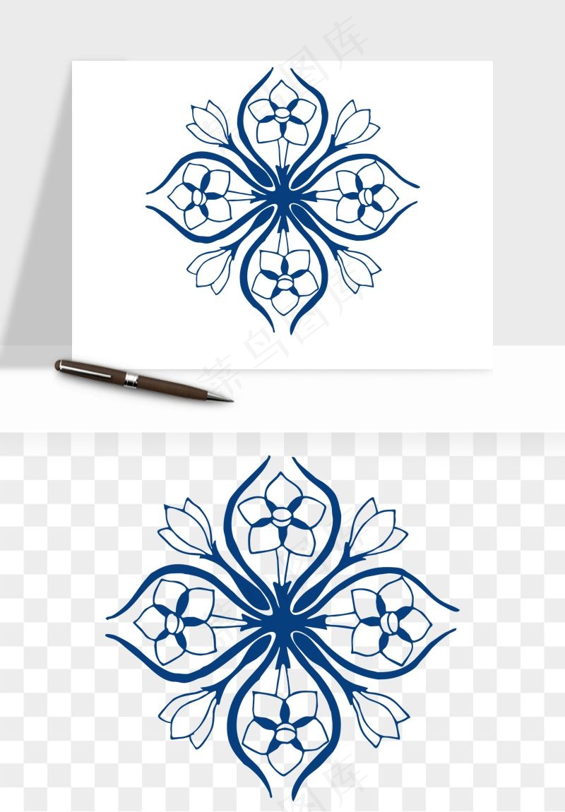 青花瓷花纹花卉图案png免抠