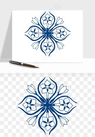 青花瓷花纹花卉图案png免抠