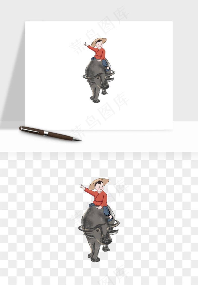 牧童放牛的孩子png免抠