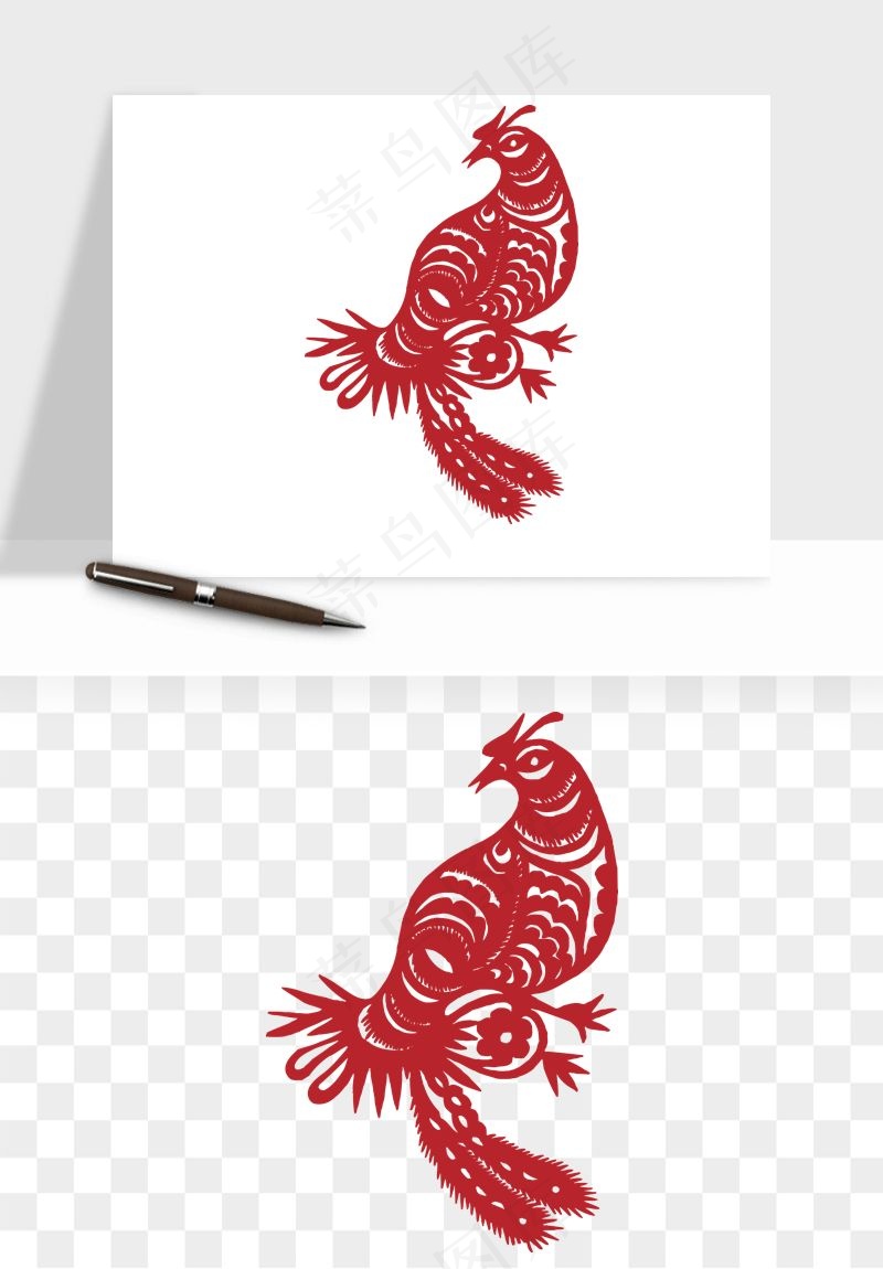 传统花鸟动物剪纸png免抠