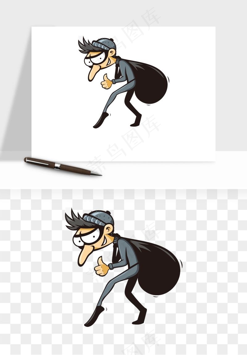 卡通小偷黑客png免抠