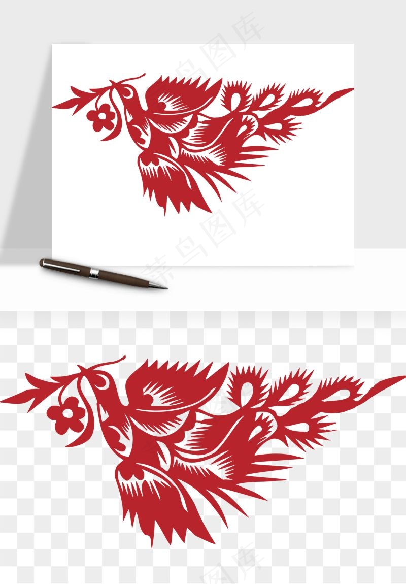 传统花鸟动物剪纸png免抠