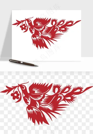 传统花鸟动物剪纸png免抠