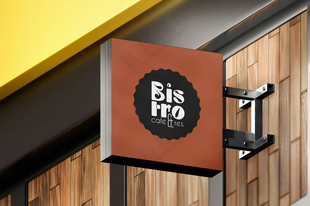 咖啡奶茶店侧招灯箱logo招牌样机PS模板05