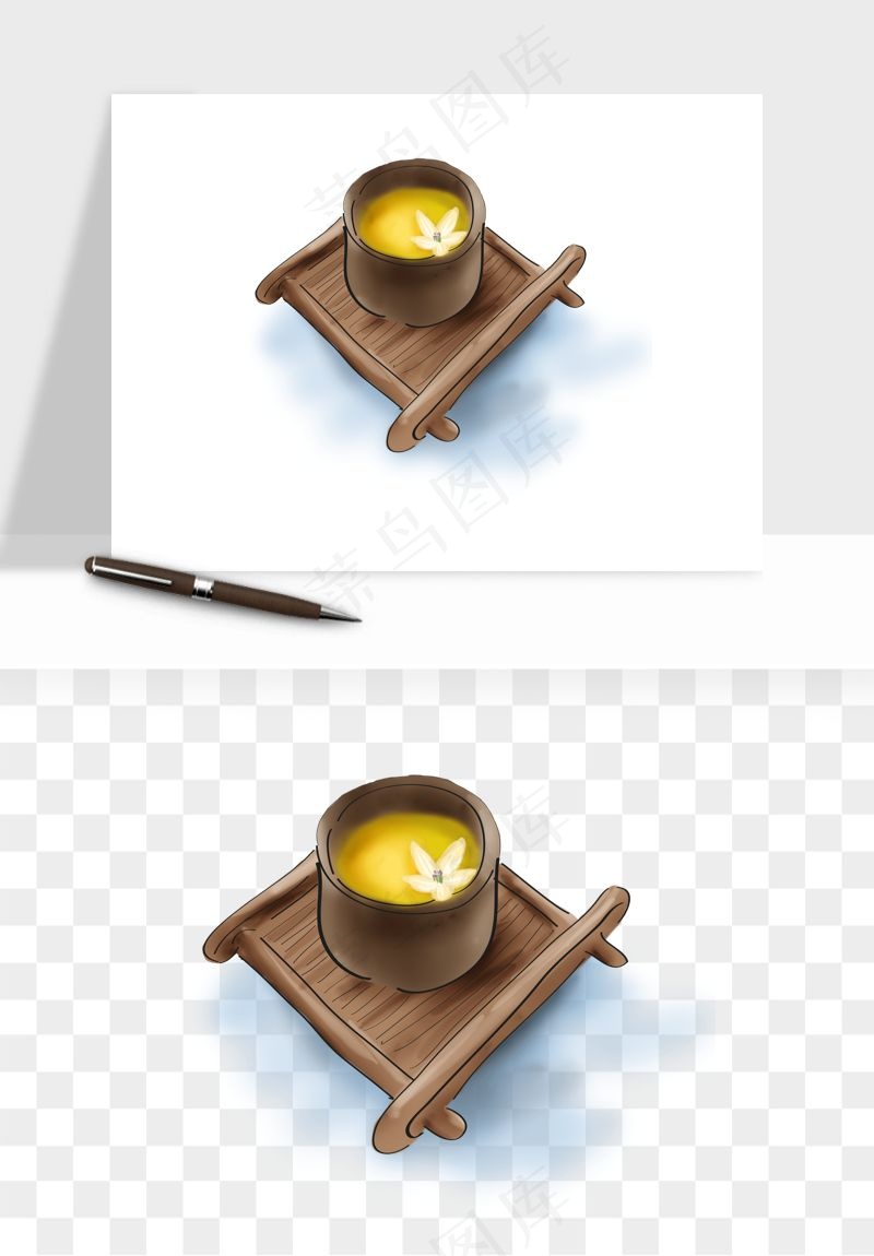 手绘茶壶茶具png免抠