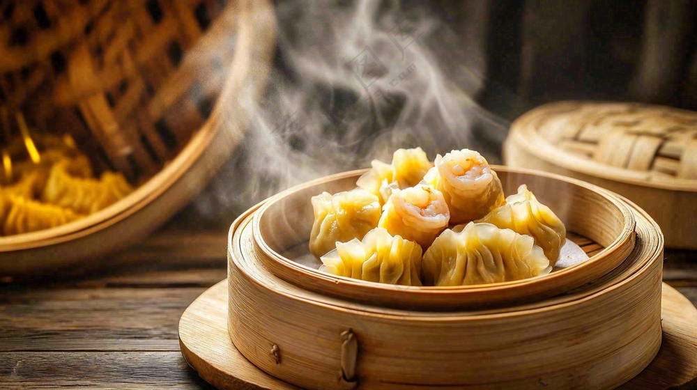 虾仁烧麦早点早餐美食摄影图