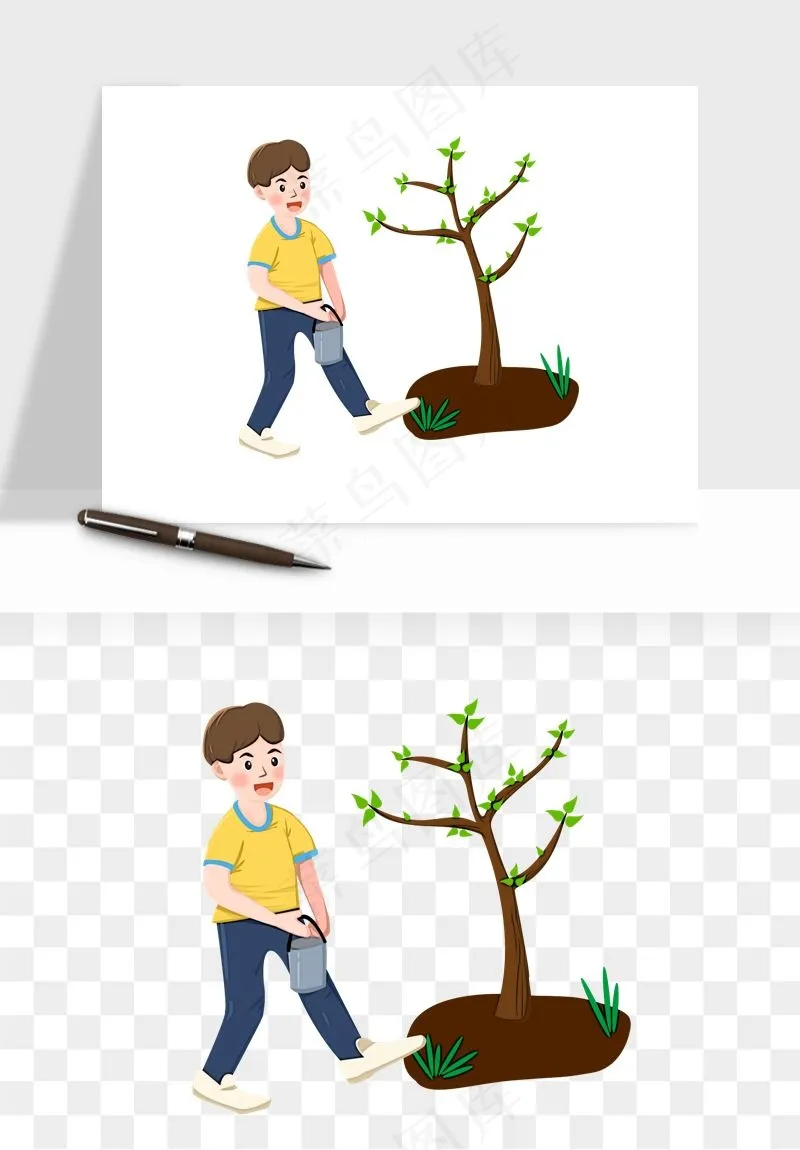 手绘植树节挖土人物png免抠