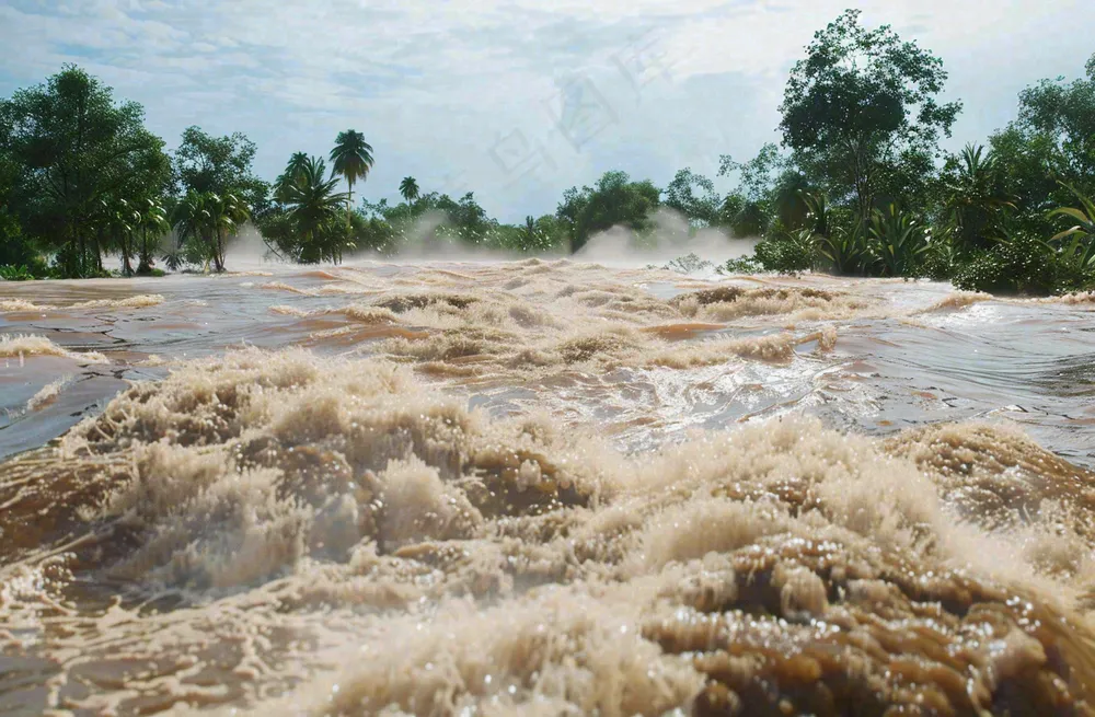 洪水自然灾害防洪预警摄影图