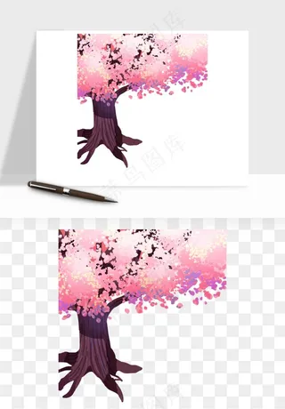手绘浪漫花树桃花树png免抠