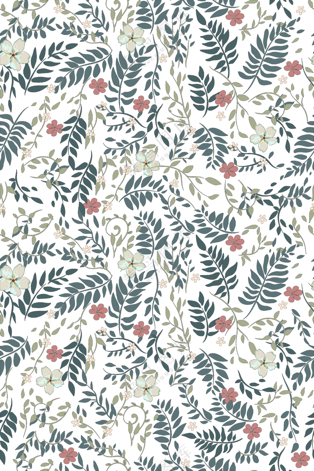 水彩植物枝叶花朵无缝拼接免抠素材