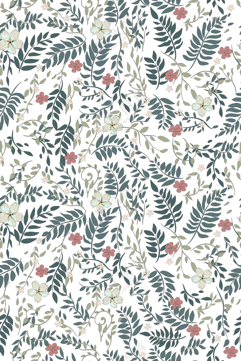 水彩植物枝叶花朵无缝拼接免抠素材