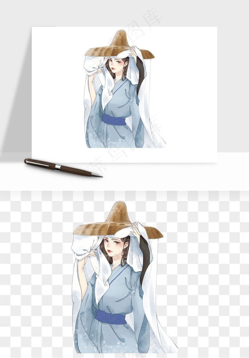 古风美人女子背影png免抠