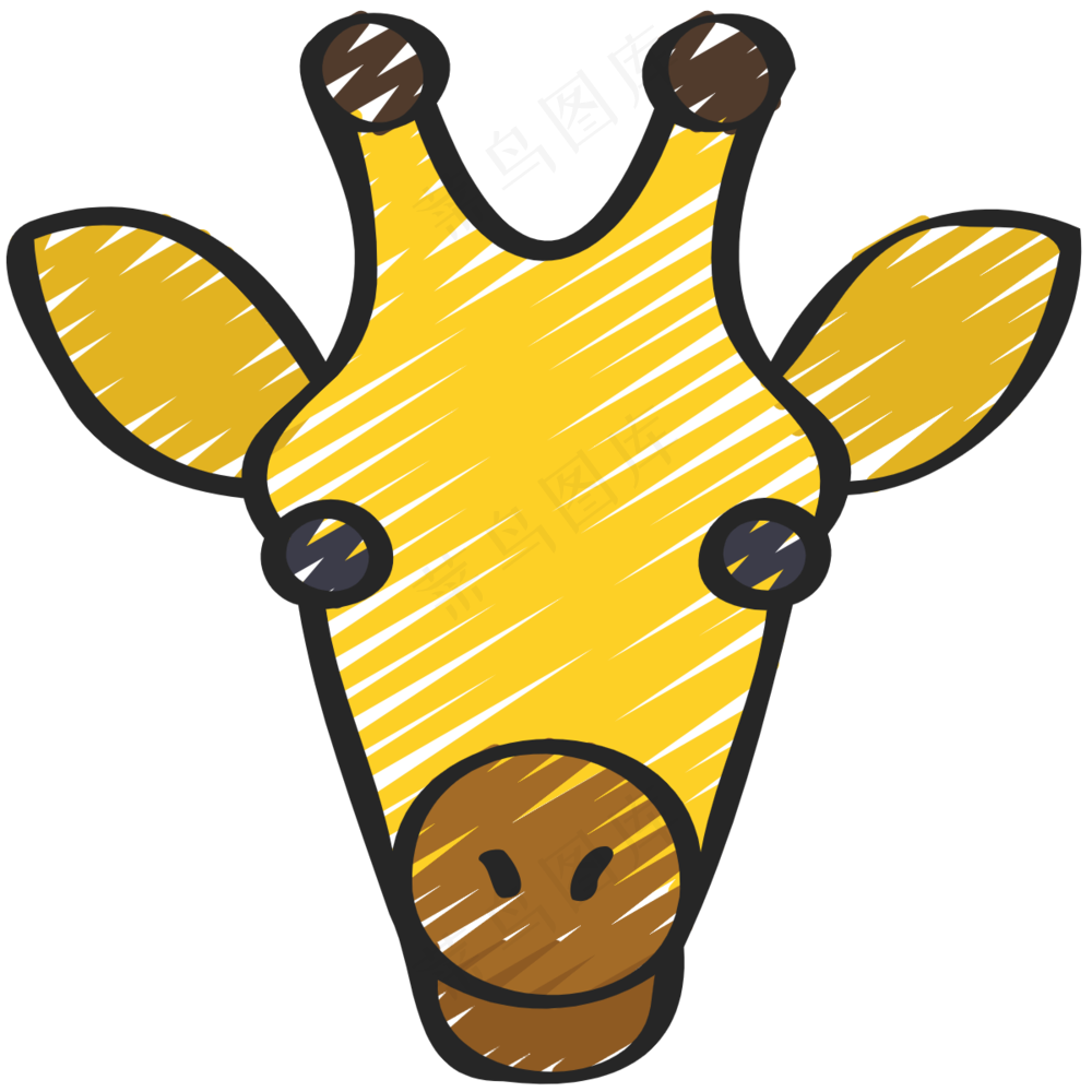 可爱黄色长颈鹿 铅笔手绘图标icon