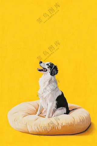 萌宠宠物小狗边牧动物黄色背景