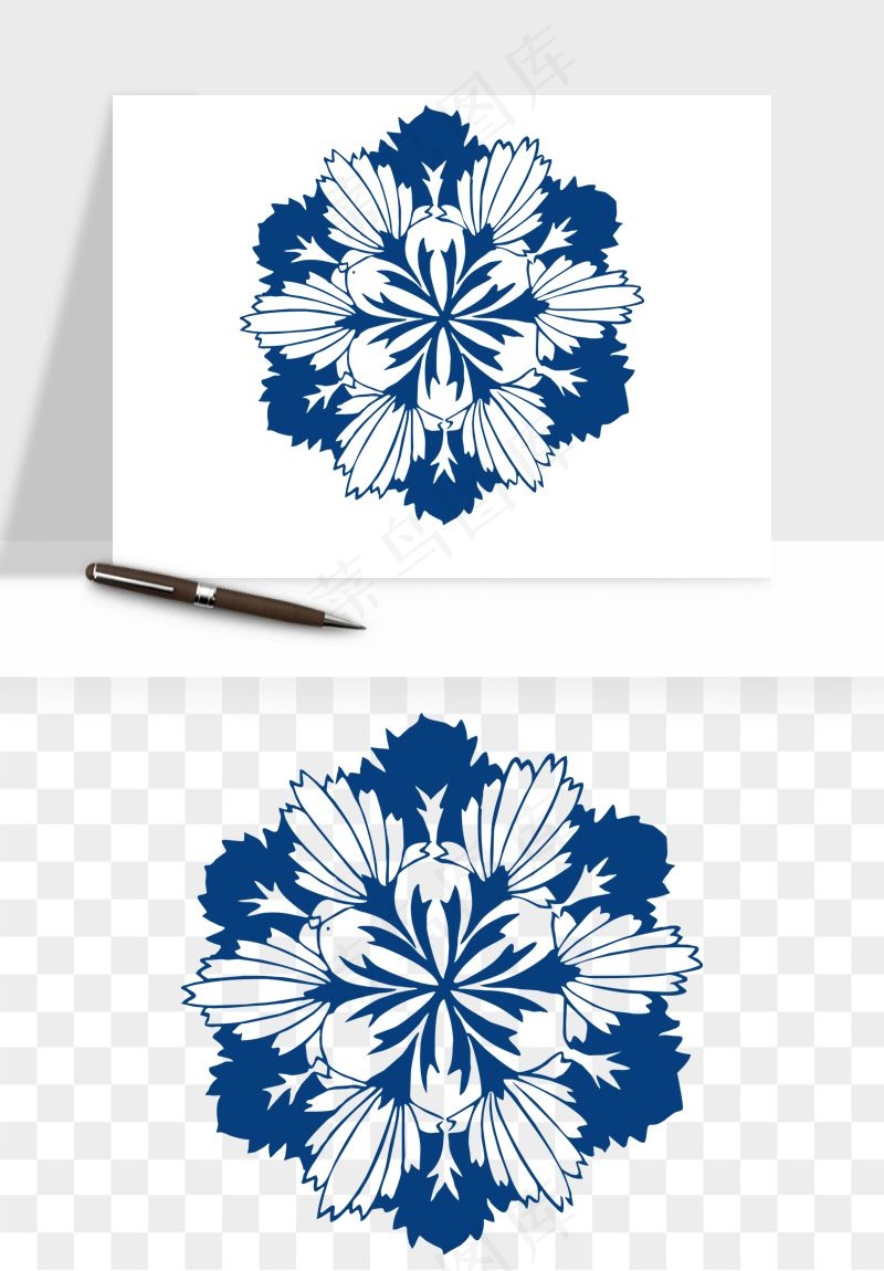 青花瓷花纹花卉图案png免抠