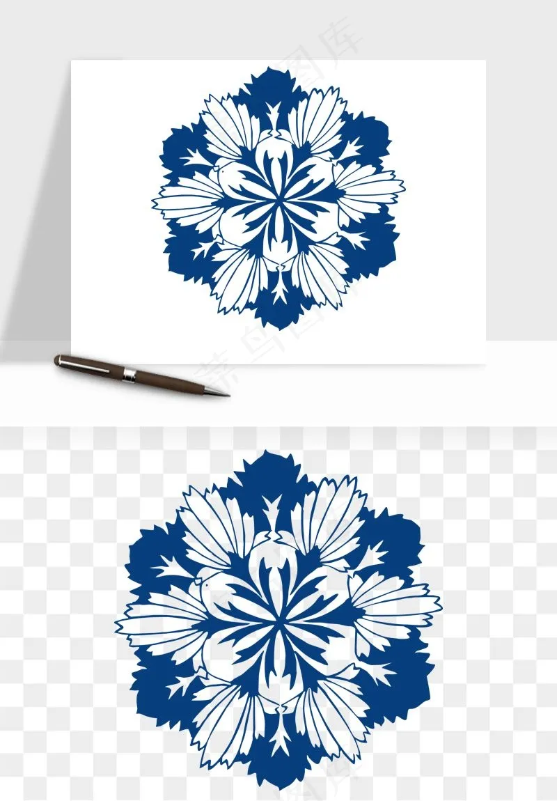 青花瓷花纹花卉图案png免抠