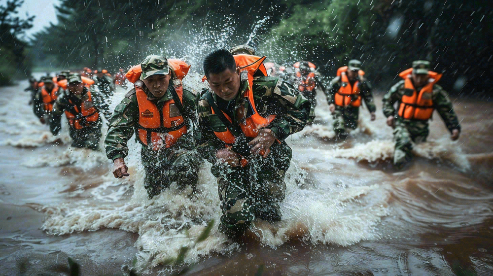 洪水自然灾害防洪预警摄影图
