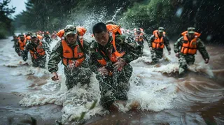 洪水自然灾害防洪预警摄影图
