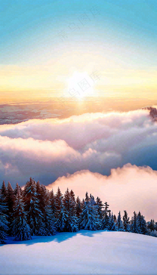 冬季夕阳晚霞雪山山林立冬小寒大寒小雪摄影图