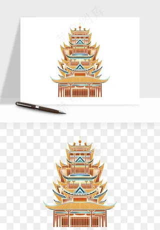 国潮风古建筑古楼古塔鼓楼psd,png免抠图