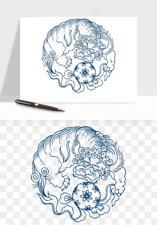 青花瓷花纹花卉图案png免抠