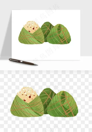 国潮粽子手绘肉粽png免抠