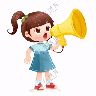 可爱女孩手握喇叭叫卖可爱卡通免抠