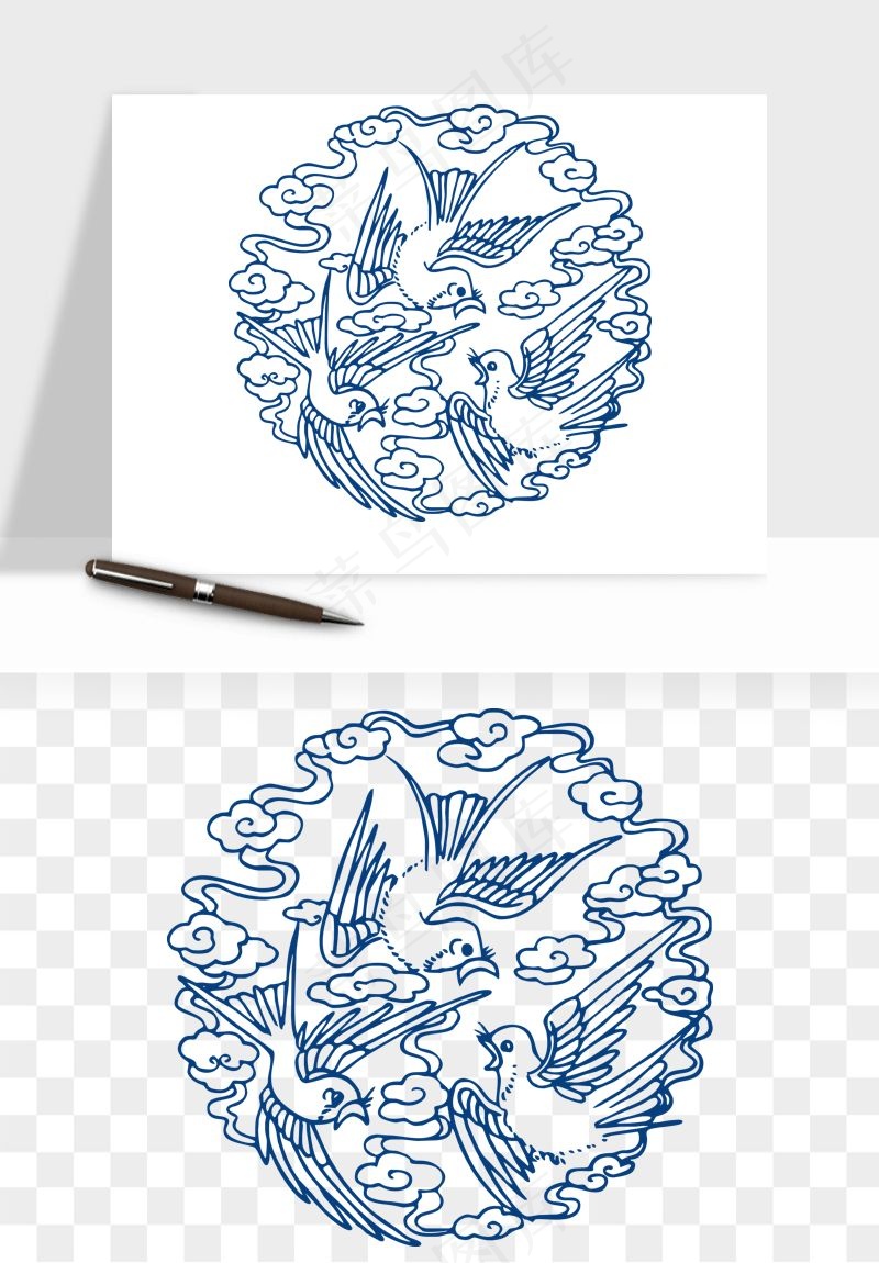 青花瓷花纹花卉图案png免抠