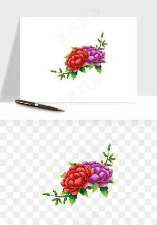 手绘国潮牡丹花花卉图案png免抠
