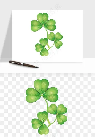 手绘四叶草幸运植物png免抠