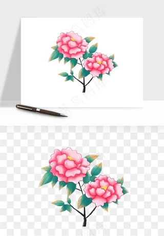 手绘国潮牡丹花花卉图案png免抠