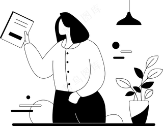 一个女生拿着一本书 单色扁平商务插画 